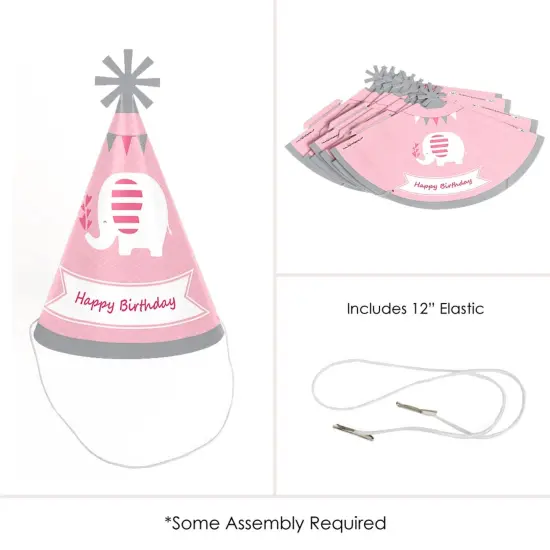Big Dot of Happiness Pink Elephant - Cone Happy Birthday Party Hats for Kids and Adults - Set of 8 (Standard Size) {6}