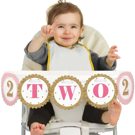 Big Dot of Happiness Two Much Fun - Girl Highchair Decor- 2nd Birthday High Chair Banner {1}