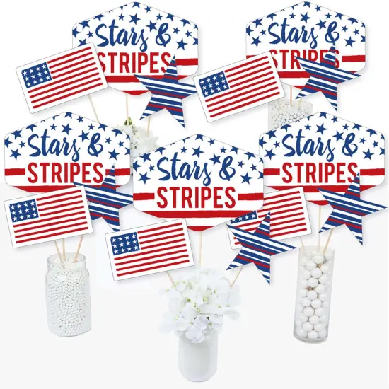 Big Dot of Happiness Stars & Stripes - Memorial Day, 4th of July and Labor Day USA Patriotic Centerpiece Sticks - Table Toppers - Set of 15 {3}