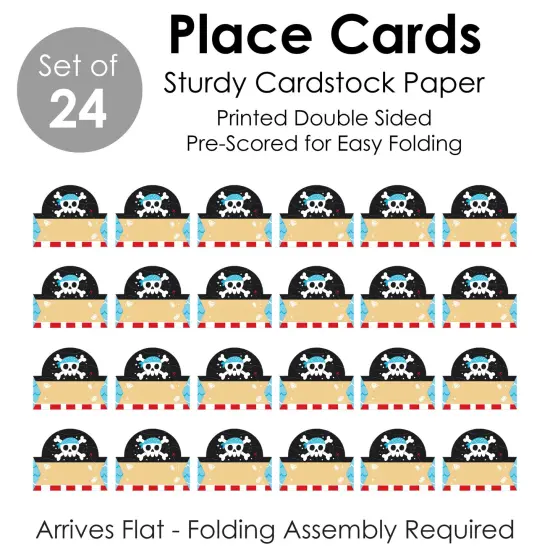 Big Dot of Happiness Pirate Ship Adventures - Skull Birthday Party Tent Buffet Card - Table Setting Name Place Cards - Set of 24 {7}