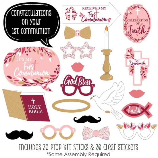 Big Dot of Happiness First Communion Pink Elegant Cross - Girl Religious Party Photo Booth Props Kit - 20 Count {3}
