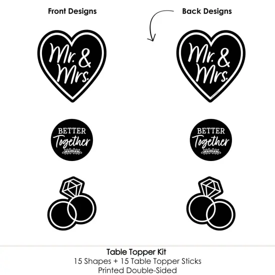 Big Dot of Happiness Mr. and Mrs. - Black and White Wedding or Bridal Shower Centerpiece Sticks - Table Toppers - Set of 15 {6}