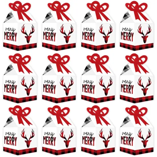 Big Dot of Happiness Prancing Plaid - Square Favor Gift Boxes - Reindeer Holiday and Christmas Party Bow Boxes - Set of 12 {6}