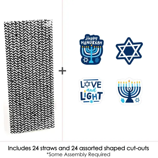 Big Dot of Happiness Hanukkah Menorah - Paper Straw Decor - Chanukah Holiday Party Striped Decorative Straws - Set of 24 {4}