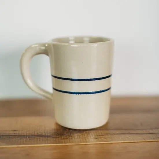 Martinez Pottery Tumbler Drinking Mug Heritage Blue Stripe Stoneware Tall {3}