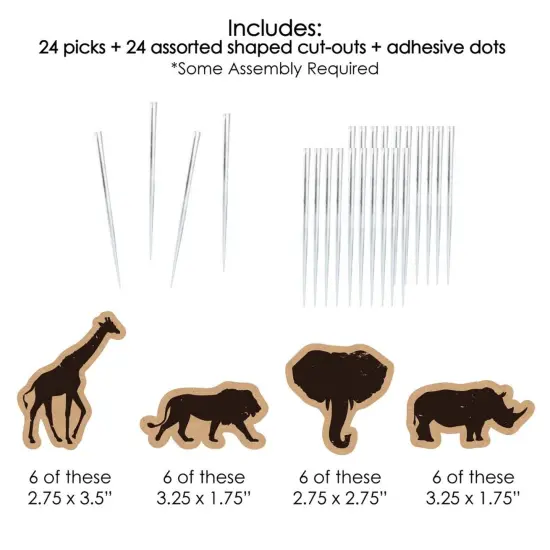 Big Dot of Happiness Wild Safari - Dessert Cupcake Toppers - African Jungle Adventure Birthday Party or Baby Shower Clear Treat Picks - Set of 24 {7}