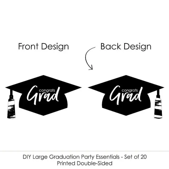Big Dot of Happiness Black and White Graduation Hat Decorations - DIY Large Party Essentials - 20 Count {7}