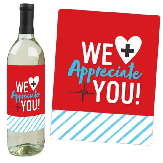 Big Dot of Happiness Thank You Nurses - Nurse Appreciation Week Decorations for Women and Men - Wine Bottle Label Stickers - Set of 4 {3}