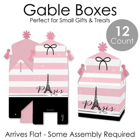 Big Dot of Happiness Paris, Ooh La La - Treat Box Party Favors - Paris Themed Baby Shower or Birthday Party Goodie Gable Boxes - Set of 12 {7}