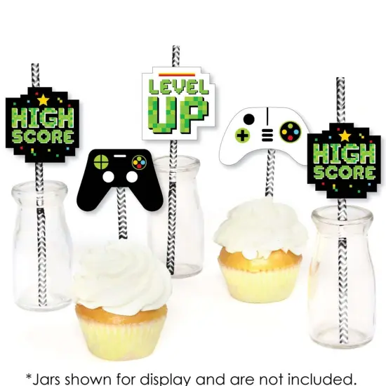 Big Dot of Happiness Game Zone - Paper Straw Decor - Pixel Video Game Party or Birthday Party Striped Decorative Straws - Set of 24 {6}