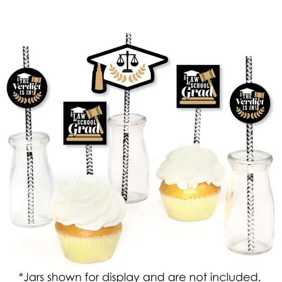 Big Dot of Happiness Law School Grad - Paper Straw Decor - Future Lawyer Graduation Party Striped Decorative Straws - Set of 24 {6}