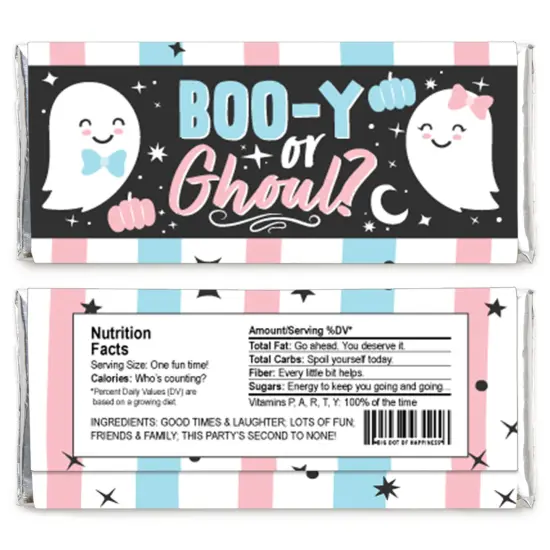 Big Dot of Happiness Boo-y or Ghoul - Candy Bar Wrapper Halloween Gender Reveal Party Favors - Set of 24 {3}