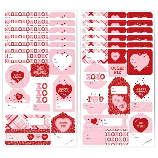 Big Dot of Happiness Conversation Hearts - Assorted Valentine&rsquo;s Day Party Gift Tag Labels - To and From Stickers - 12 Sheets - 120 Stickers {1}