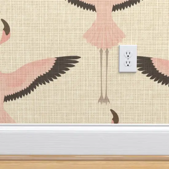 Peel & Stick Wallpaper 2FT Wide Flamingos Natural Bird Retro Birds Japanese Art Deco Flamingo Custom Removable Wallpaper by Spoonflower {4}