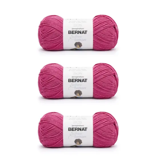 Bernat Softee Cotton Fuchsia Yarn - 3 Pack of 120g/4.25oz - Nylon - 3 DK (Light) - 254 Yards - Knitting/Crochet {1}