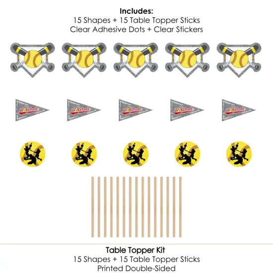 Big Dot of Happiness Grand Slam - Fastpitch Softball - Birthday Party or Baby Shower Centerpiece Sticks - Table Toppers - Set of 15 {7}