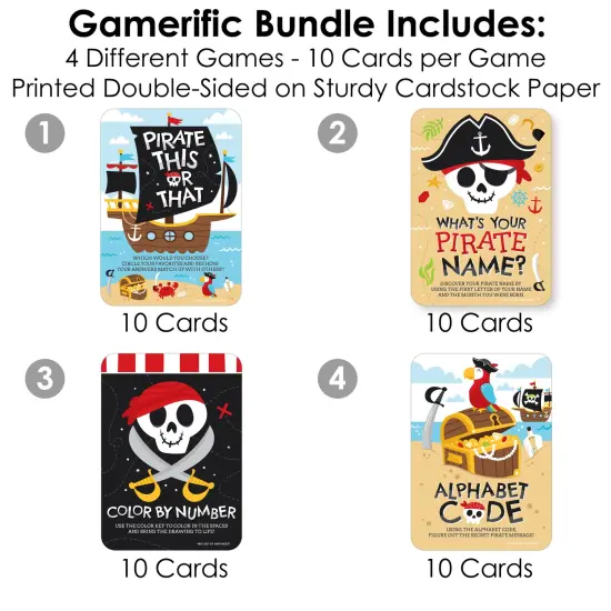 Big Dot of Happiness Pirate Ship Adventures - 4 Skull Birthday Party Games - 10 Cards Each - Gamerific Bundle {4}