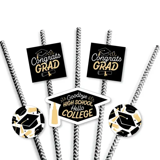 Big Dot of Happiness Hello College Graduation Paper Straw Decor - Party Striped Decorative Straws - Set of 24 {7}