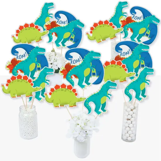 Big Dot of Happiness Roar Dinosaur - Dino Mite T-Rex Baby Shower or Birthday Party Centerpiece Sticks - Table Toppers - Set of 15 {3}