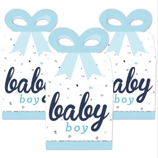 Big Dot of Happiness Hello Little One - Blue and Silver - Square Favor Gift Boxes - Boy Baby Shower Bow Boxes - Set of 12 {3}