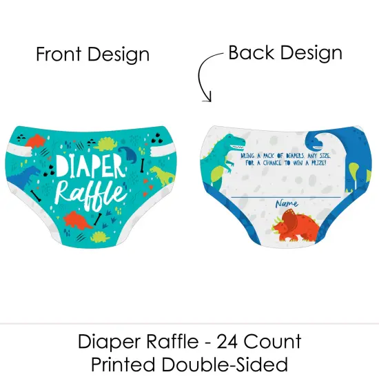Big Dot of Happiness Roar Dinosaur - Diaper Shaped Raffle Ticket Inserts - Dino Mite Trex Baby Shower Activities - Diaper Raffle Game - Set of 24 {3}