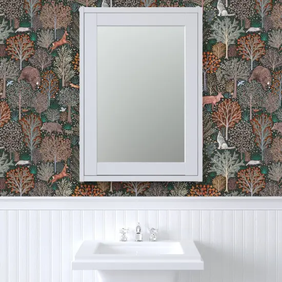 Pre-Pasted Wallpaper 2FT Wide Rustic Woodland Whimsical Forest Animals Deer Wolf Birds Trees Woods Nature Fall Autumn Leaves Custom Pre-pasted Wallpaper by Spoonflower {6}