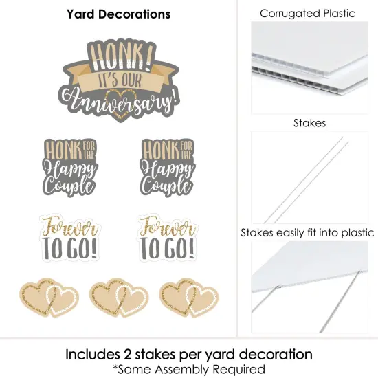 Big Dot of Happiness Honk, It's Our Anniversary - Yard Sign and Outdoor Lawn Decorations - Gold and Silver Wedding Anniversary Yard Signs - Set of 8 {6}