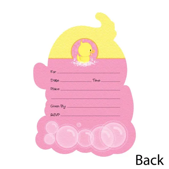 Big Dot of Happiness Pink Ducky Duck - Shaped Fill-in Invitations - Baby Shower or Birthday Party Invitation Cards with Envelopes - Set of 12 {4}