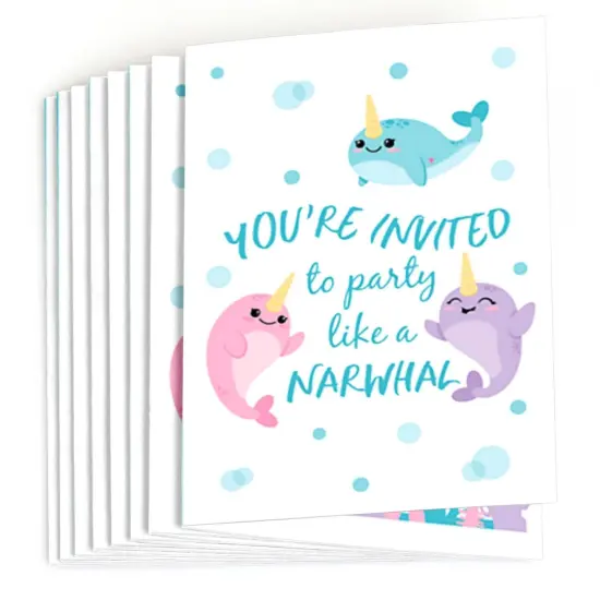 Big Dot of Happiness Narwhal Girl - Fill In Under The Sea Baby Shower or Birthday Party Invitations (8 count) {3}