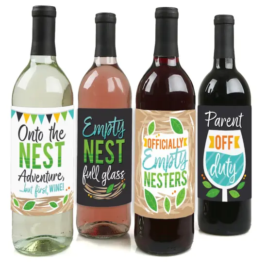 Big Dot of Happiness Empty Nesters - Empty Nest Party Decorations for Women and Men - Wine Bottle Label Stickers - Set of 4 {1}