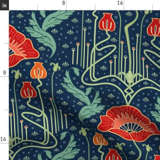 Various Fabrics by the Yard or Fat Quarter Art Nouveau Whimsical Floral Vintage Inspired Red Poppies Luxe Deco Custom Printed Fabric by Spoonflower {2}