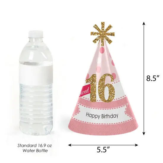 Big Dot of Happiness Sweet 16 - Cone Happy Birthday Party Hats for Kids and Adults - Set of 8 (Standard Size) {4}