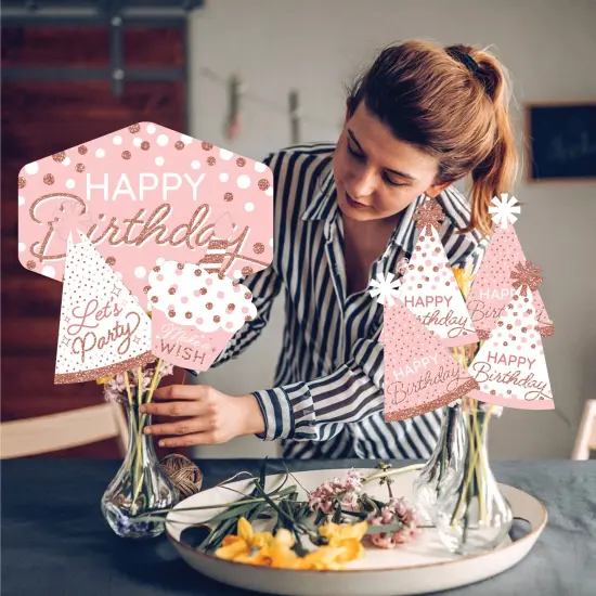 Big Dot of Happiness Pink Rose Gold Birthday - Happy Birthday Party Centerpiece Sticks - Showstopper Table Toppers - 35 Pieces {4}