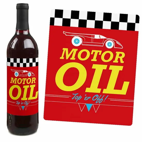 Big Dot of Happiness Let's Go Racing - Racecar Decorations for Women and Men - Race Car Party Wine Bottle Label Stickers - Set of 4 {7}