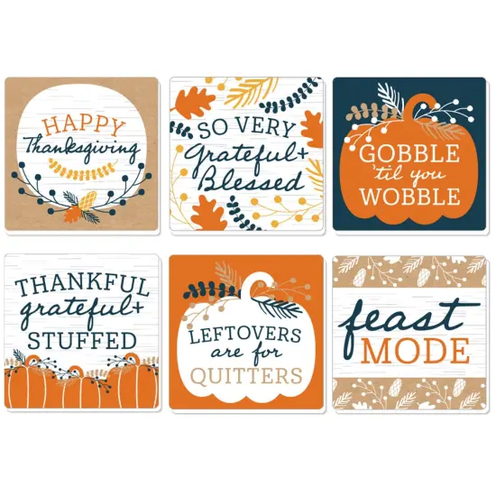 Big Dot of Happiness Happy Thanksgiving - Funny Fall Harvest Party Decorations - Drink Coasters - Set of 6 {1}