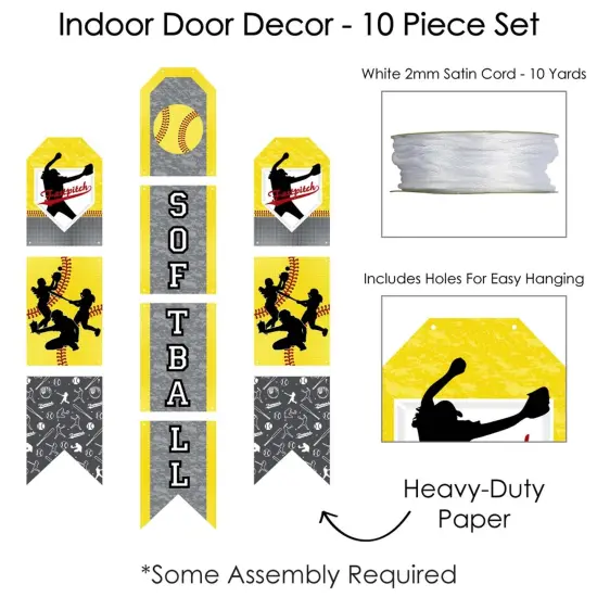 Big Dot of Happiness Grand Slam - Fastpitch Softball - Hanging Vertical Paper Door Banners - Birthday Party or Baby Shower Wall Kit -Indoor Door Decor {6}