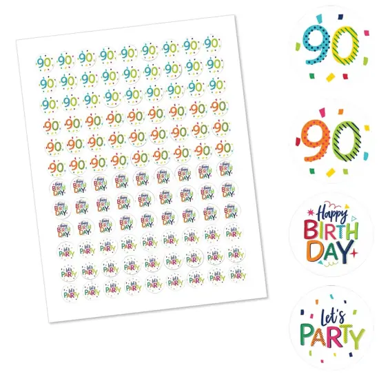 Big Dot of Happiness 90th Birthday - Cheerful Happy Birthday - Ninetieth Round Candy Sticker Favors - Labels Fits Chocolate Candy (1 sheet of 108) {3}