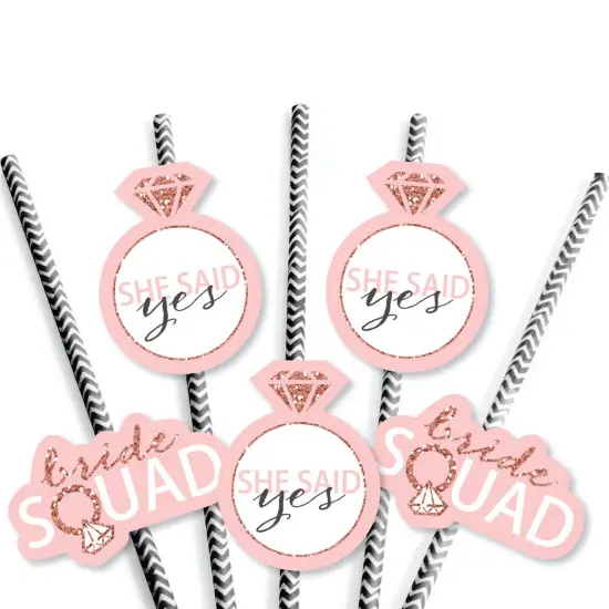 Big Dot of Happiness Bride Squad - Paper Straw Decor - Rose Gold Bridal Shower or Bachelorette Party Striped Decorative Straws - Set of 24 {7}