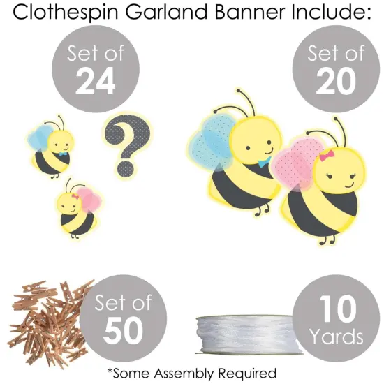 Big Dot of Happiness What Will it Bee - Gender Reveal DIY Decorations - Clothespin Garland Banner - 44 Pieces {6}