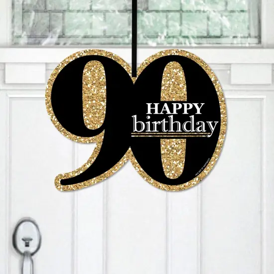 Big Dot of Happiness Adult 90th Birthday - Gold - Hanging Porch Birthday Party Outdoor Decorations - Front Door Decor - 1 Piece Sign {1}