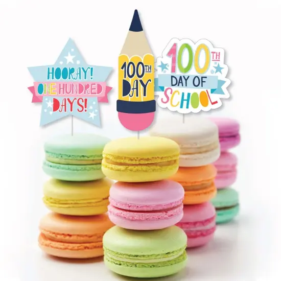 Big Dot of Happiness Happy 100th Day of School - Dessert Cupcake Toppers - 100 Days Party Clear Treat Picks - Set of 24 {6}