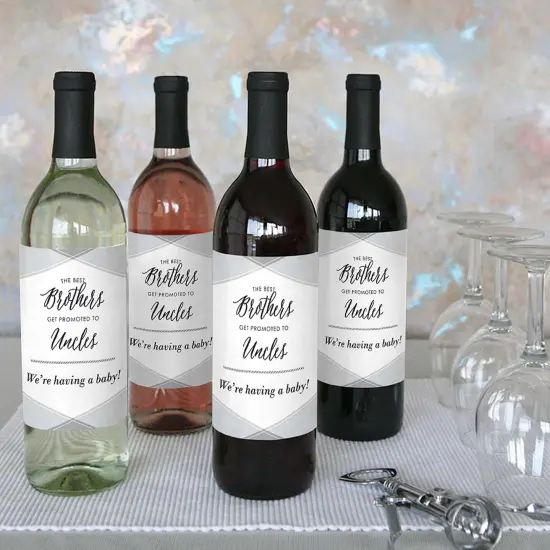 Big Dot of Happiness Brothers to Uncles - Pregnancy Announcement Gift for Men - Wine Bottle Label Stickers - Set of 4 {6}