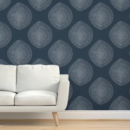 Pre-Pasted Wallpaper 2FT Wide Boho White Navy Dots Abstract Bohemian Custom Pre-pasted Wallpaper by Spoonflower {5}