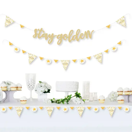 Big Dot of Happiness Golden Birthday - Happy Birthday Party Letter Banner Decoration No-Mess Real Gold Glitter Stay Golden Banner Letters {3}