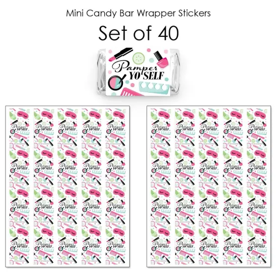 Big Dot of Happiness Spa Day - Mini Candy Bar Wrapper Stickers - Girls Makeup Party Small Favors - 40 Count {4}