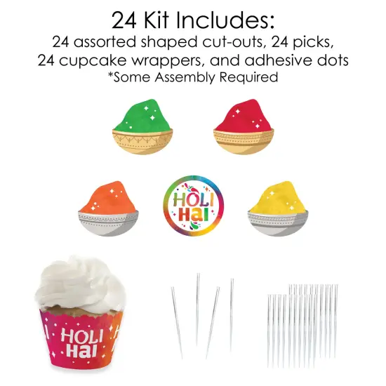 Big Dot of Happiness Holi Hai - Cupcake Decoration - Festival of Colors Party Cupcake Wrappers and Treat Picks Kit - Set of 24 {6}