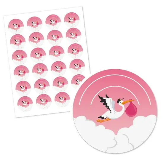 Big Dot of Happiness Girl Special Delivery - Pink It's A Girl Stork Baby Shower Circle Sticker Labels - 24 Count {3}