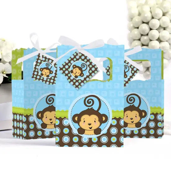 Big Dot of Happiness Blue Monkey Boy - Baby Shower or Birthday Party Favor Boxes - Set of 12 {4}