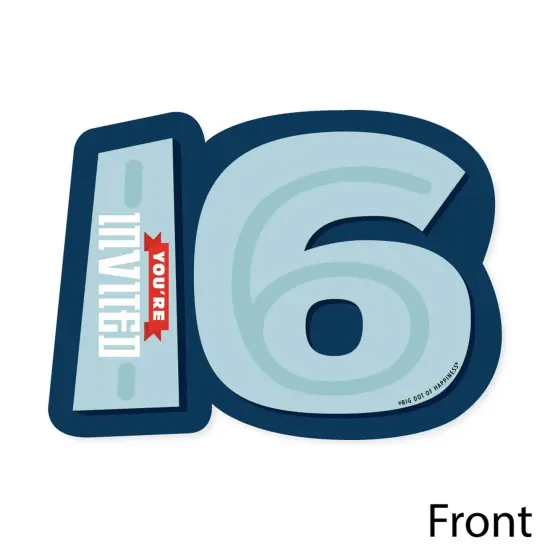 Big Dot of Happiness Boy 16th Birthday - Shaped Fill-In Invitations - Sweet Sixteen Birthday Party Invitation Cards with Envelopes - Set of 12 {4}