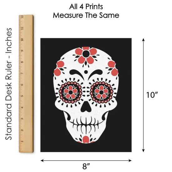 Big Dot of Happiness Day of the Dead - Unframed Sugar Skull&nbsp; Linen Paper Wall Art - Set of 4 - Artisms - 8 x 10 inches {7}